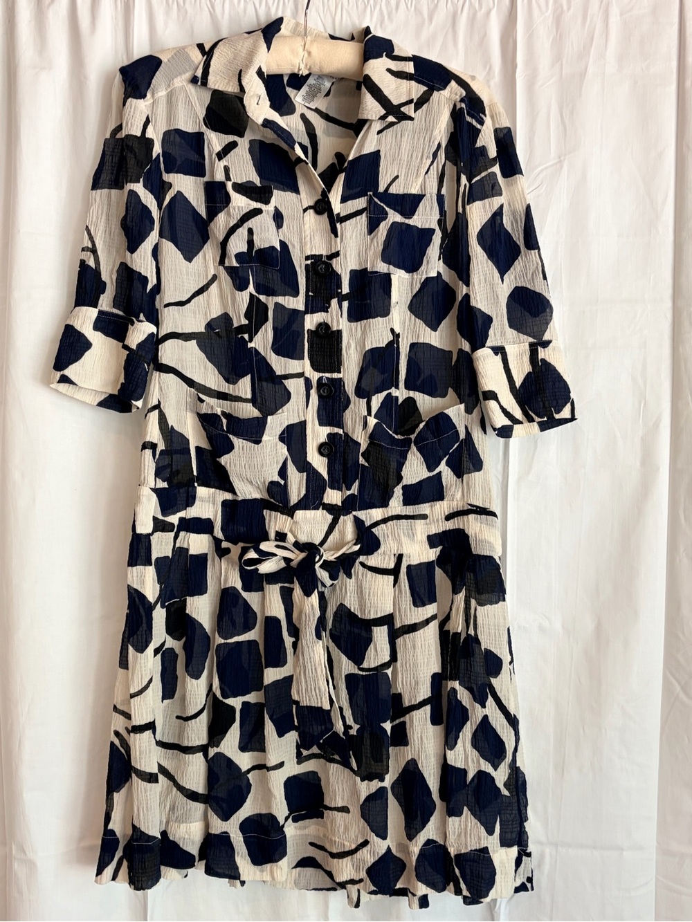 Diane Von Furstenberg Navy and Cream Abstract Print Midi Dress